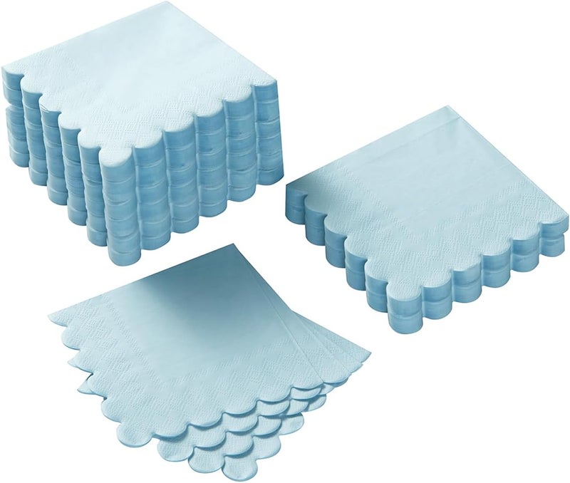 BEFORYOU 200 Pack Cocktail Napkin 2-Ply Scalloped Edged Dessert Napkins Folded 5 x 5 Inches Disposable Napkins for Dinner Wedding Birthday Party Bridal Anniversary Reception Event (Light Blue) - Image 1